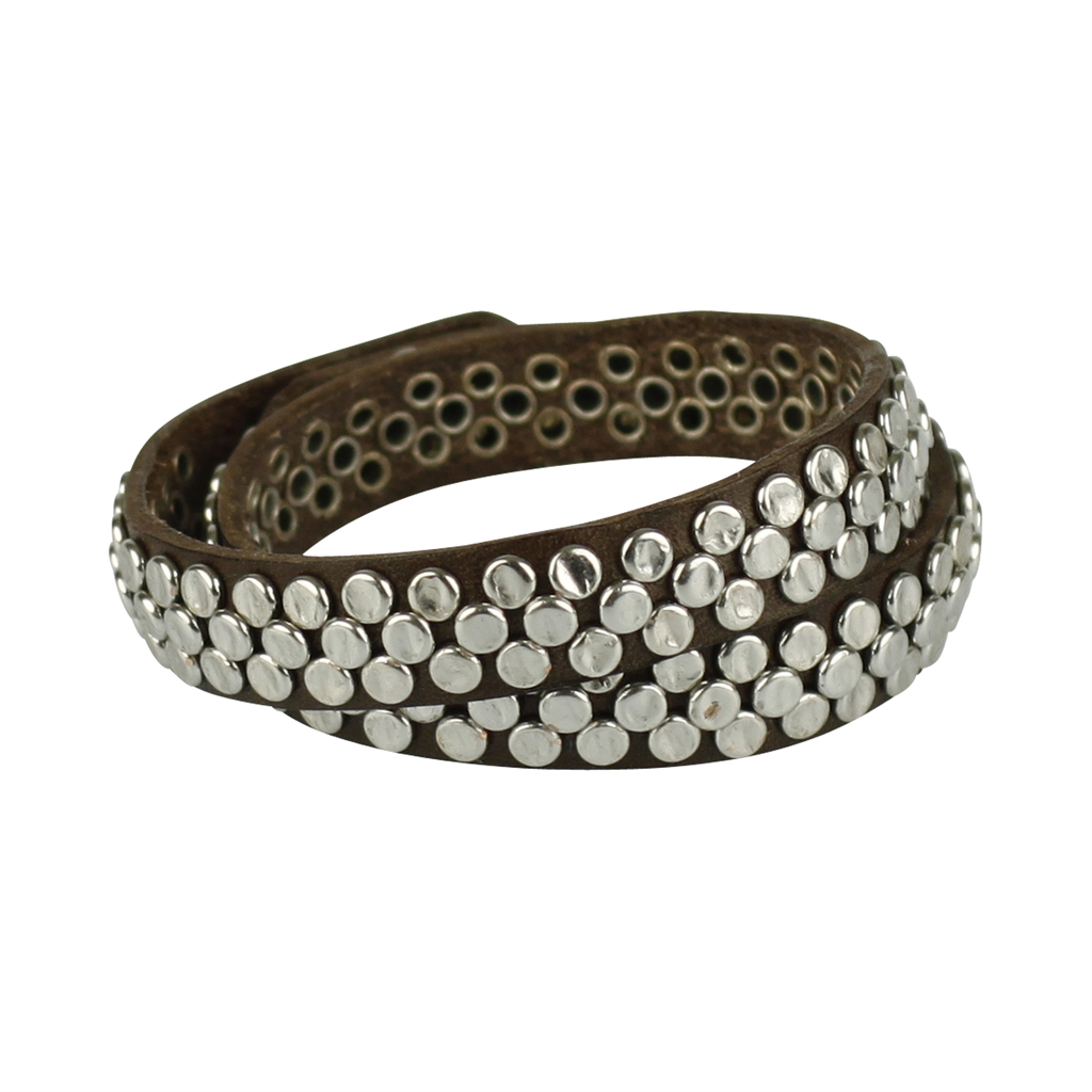Leather Silver Stud Double Wrap Bracelet