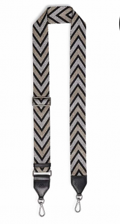 Guitar Strap with Leather in Black, Silver & Gold