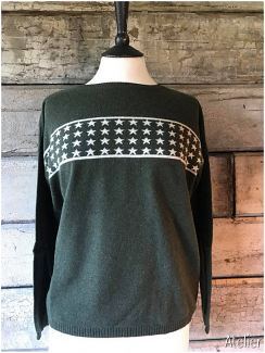 Olive Green Multi Star Sweater in Cashmere Merino