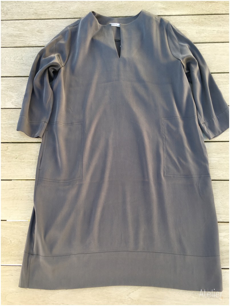 Stretch Silk Tunic with Simple Notch Neck in Charcoal Grey