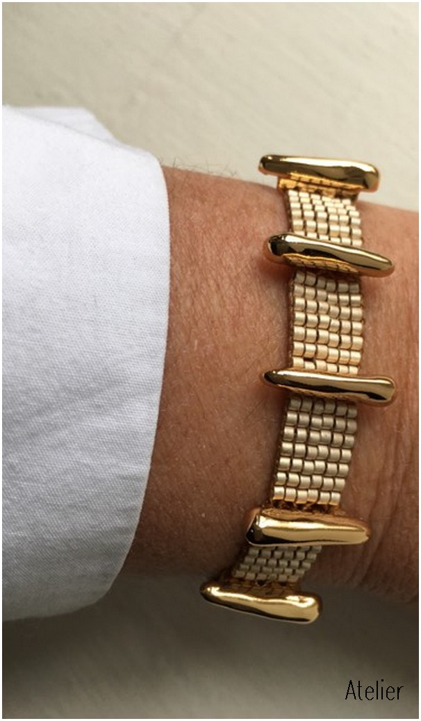 Small Gold Bar Japanese Bead Bracelet Gold