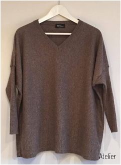 Loose Fitting V Neck Everyday Sweater in Mocha