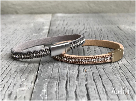 Solo Sparkle Bracelets with Magnetic Catch in Sand and Pewter
