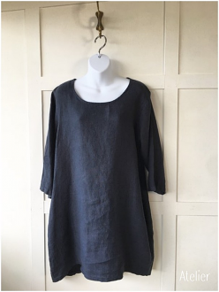 Navy 100% Linen Tunic with Side Pockets