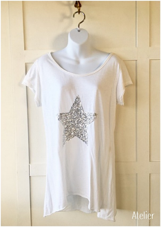 Sequin Star White Linen Jersey T Shirt 