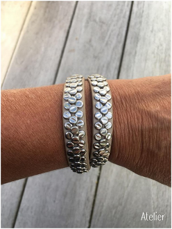 Off-White Silver Studded Leather Double Wrap Bracelet