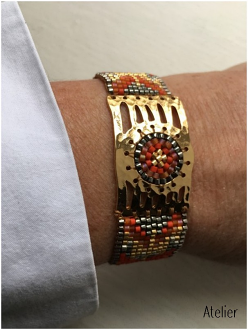 Gold, Orange, Red, Gunmetal Inlaid Bracelet (Medium)