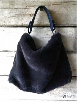 Soft Fur Bag with Shoulder and Cross Body Straps in Blue Slate