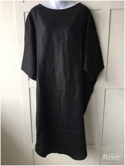 Elegant Black Linen Midi Dress with Side Pockets