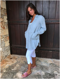 Fine Grey Linen Tunic Top with Pockets