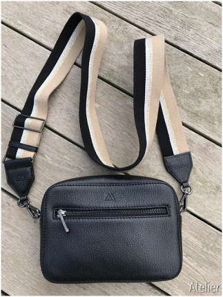 Grained Black Leather Compact Bag (add guitar strap)