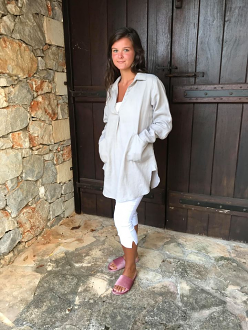 Fine Taupe Linen Tunic Top with Pockets