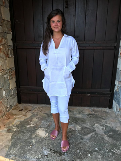 Fine White Linen Tunic Top with Pockets