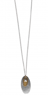 Oval Bi-Colour Pendant Charm Necklace Silver/Gold