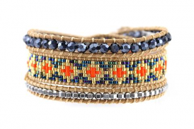 Burnt Orange  Cross Triple Wrap Bead Bracelet