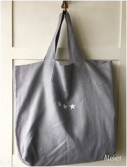 Silver Grey Lilac Linen Bag with Three Little Stars