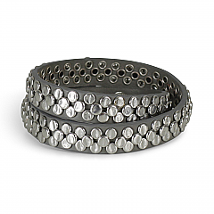 Grey Silver Studded Leather Bracelet