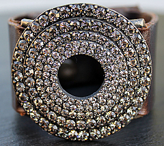 Vintage Leather & Crystals Bracelet (stepped circles)