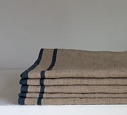 Cote Bastide Large 100% Linen Kitchen Towel Natural/3 Dark Blue Stripes